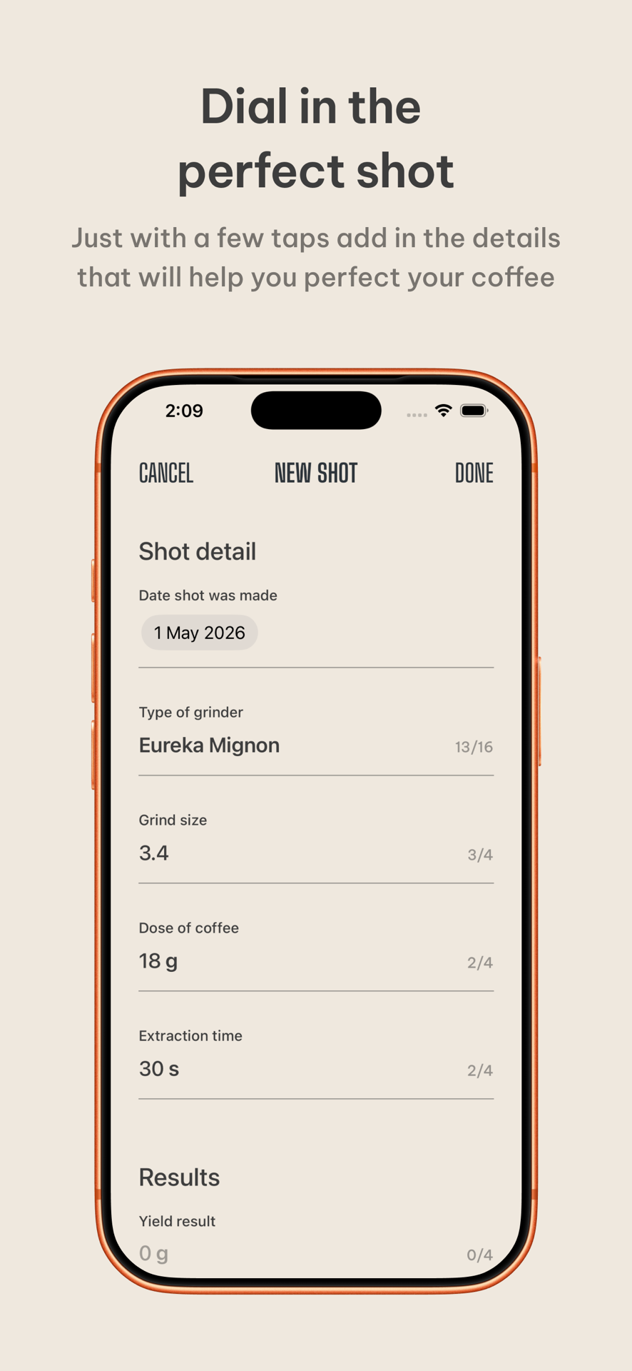Grind Size app screenshot